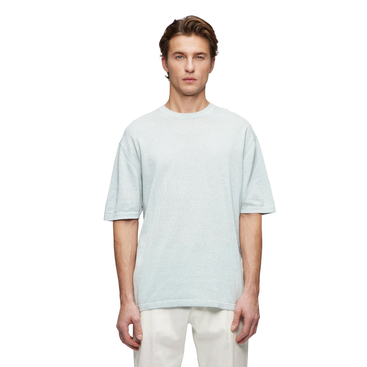 DRYKORN Derico Cotton Knit T-shirt Grey Blue Melange – productfoto 2 – Checkpoint Mol
