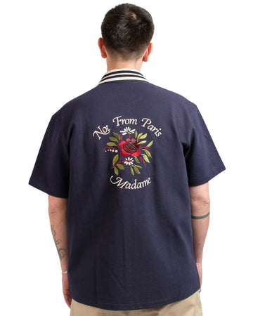 Drôle de Monsieur Navy Piquee Slogan Rose Shirt