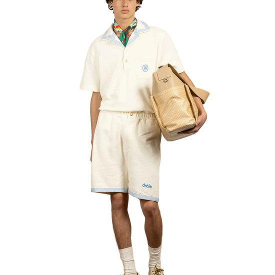 Drôle de Monsieur Embroidered Piqué Cotton Shorts Off White – productbeeld 4