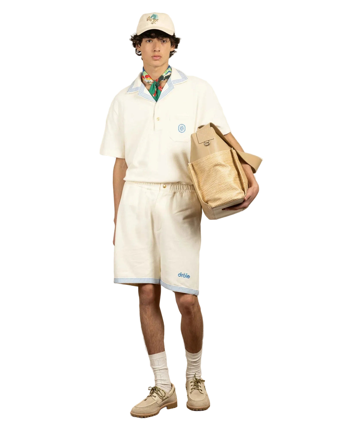 Drôle de Monsieur Embroidered Piqué Cotton Shorts Off White – productbeeld 4