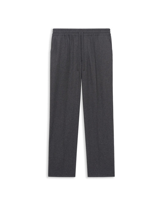 Drôle de Monsieur Grey Flannel Elasticated Drawstring Regular Fit Trousers – vooraanzicht
