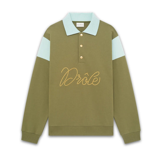 Drôle de Monsieur Embroidered Polo Sweat Light Khaki – productbeeld 1