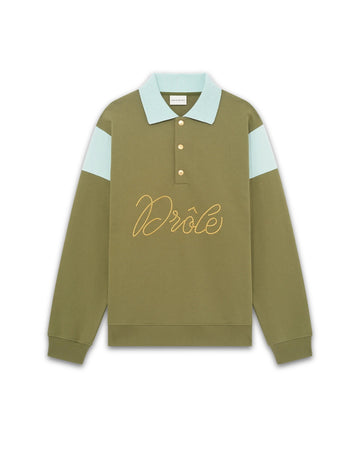 Drôle de Monsieur Embroidered Polo Sweat Light Khaki – productbeeld 1