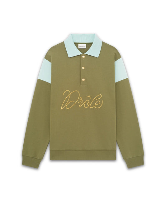 Drôle de Monsieur Embroidered Polo Sweat Light Khaki – productbeeld 1