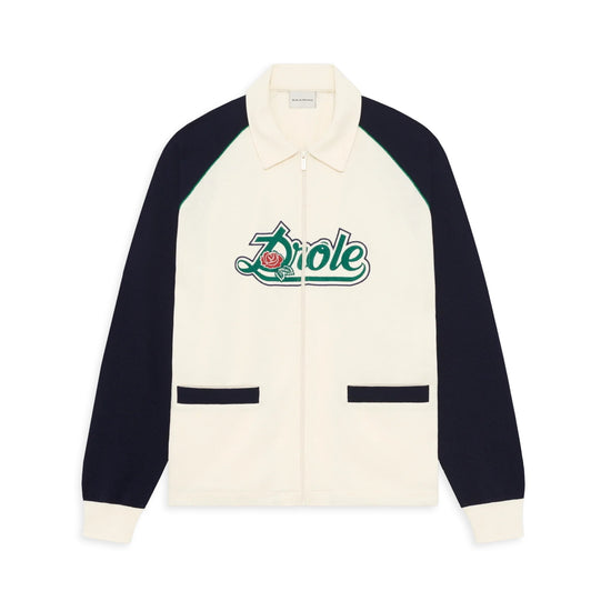 Drôle de Monsieur Off White Piqué Cotton Embroidered Zip Sweater – vooraanzicht