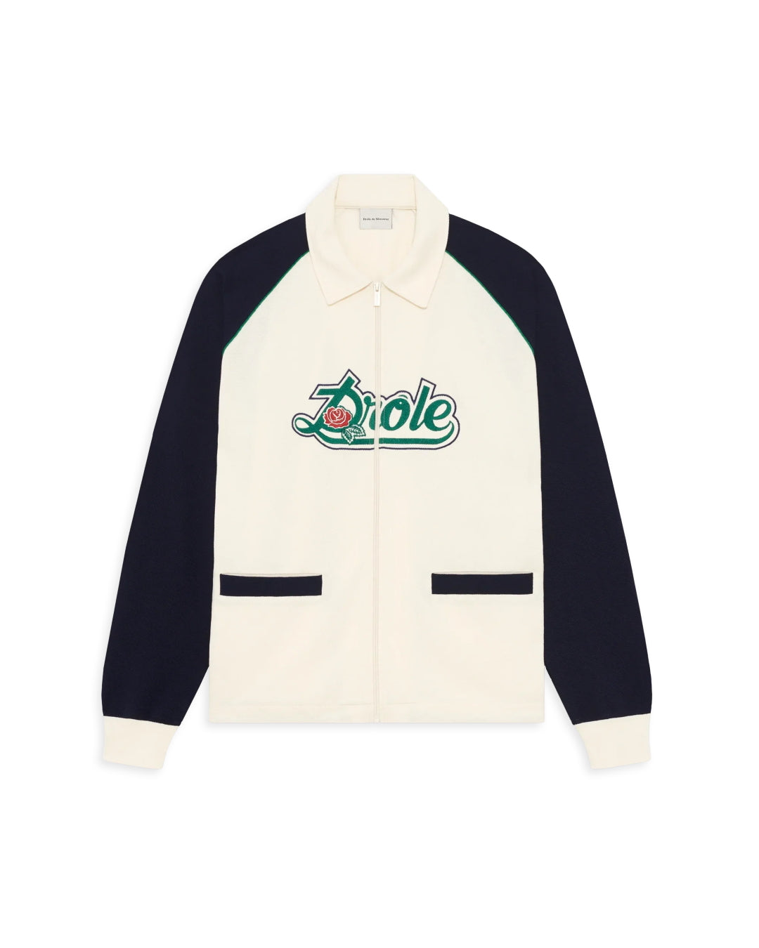 Drôle de Monsieur Off White Piqué Cotton Embroidered Zip Sweater – vooraanzicht