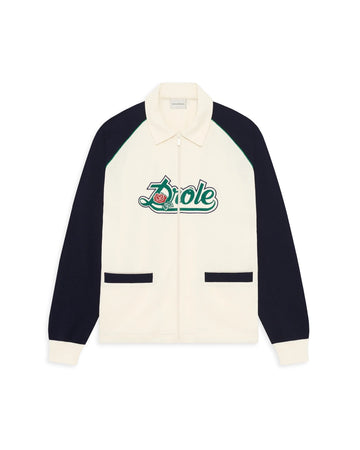 Drôle de Monsieur Off White Piqué Cotton Embroidered Zip Sweater – vooraanzicht