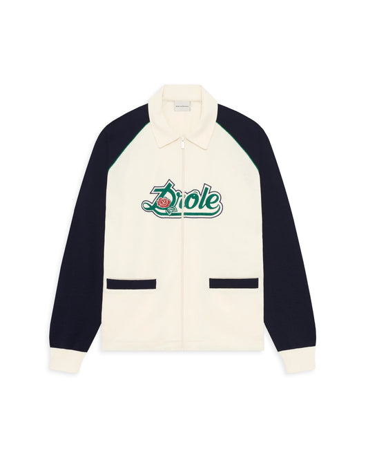 Drôle de Monsieur Off White Piqué Cotton Embroidered Zip Sweater – vooraanzicht