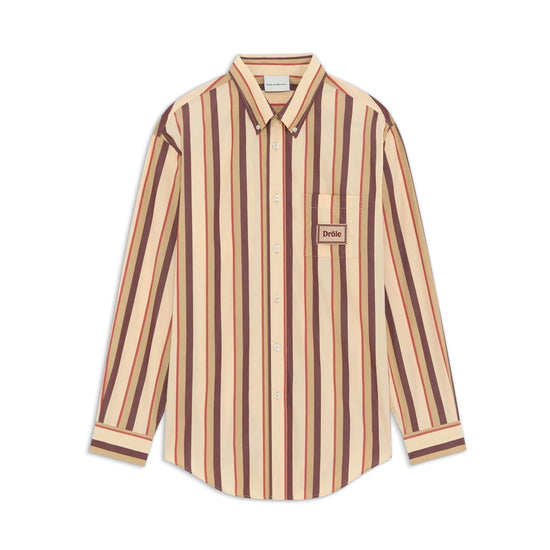 Drôle de Monsieur Striped Cotton Regular Fit Shirt Beige – productbeeld 1