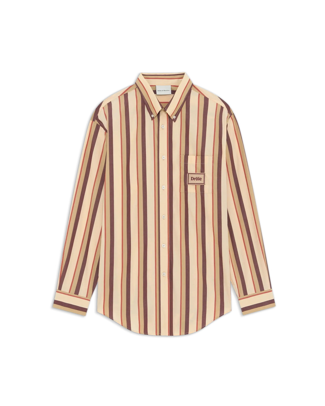 Drôle de Monsieur Striped Cotton Regular Fit Shirt Beige – productbeeld 1