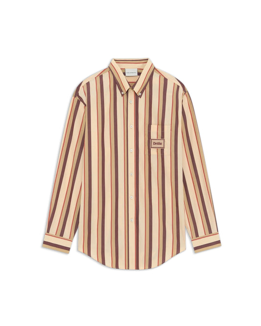 Drôle de Monsieur Striped Cotton Regular Fit Shirt Beige – productbeeld 1