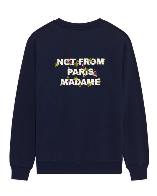 Drôle de Monsieur Vine Embroidered Slogan Sweatshirt Navy voorkant