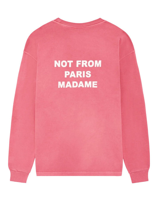 Drôle de Monsieur Washed Long Sleeve Slogan T-shirt Blush Pink voorkant