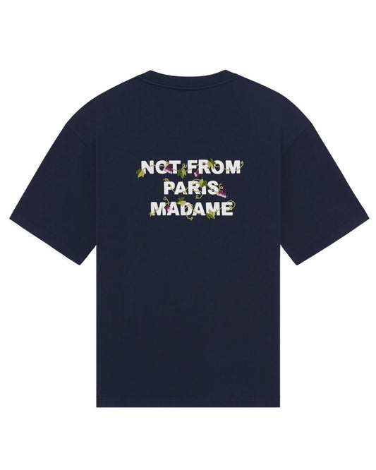 Drôle de Monsieur Vine Embroidered Slogan T-shirt Navy bij Checkpoint Mol
