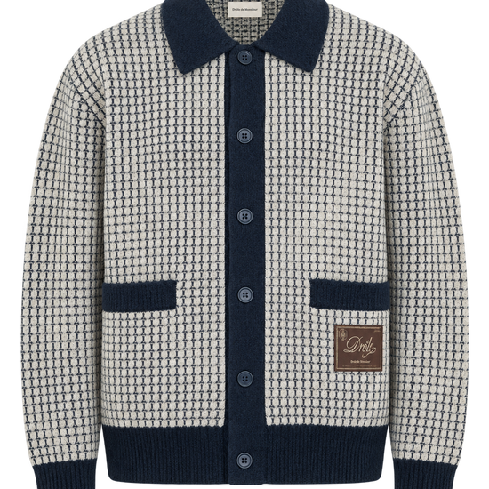 Drôle de Monsieur Waffle Knitwear Drôle Patch Cardigan Navy packshot bij Checkpoint Mol