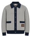 Drôle de Monsieur Waffle Knitwear Drôle Patch Cardigan Navy packshot bij Checkpoint Mol