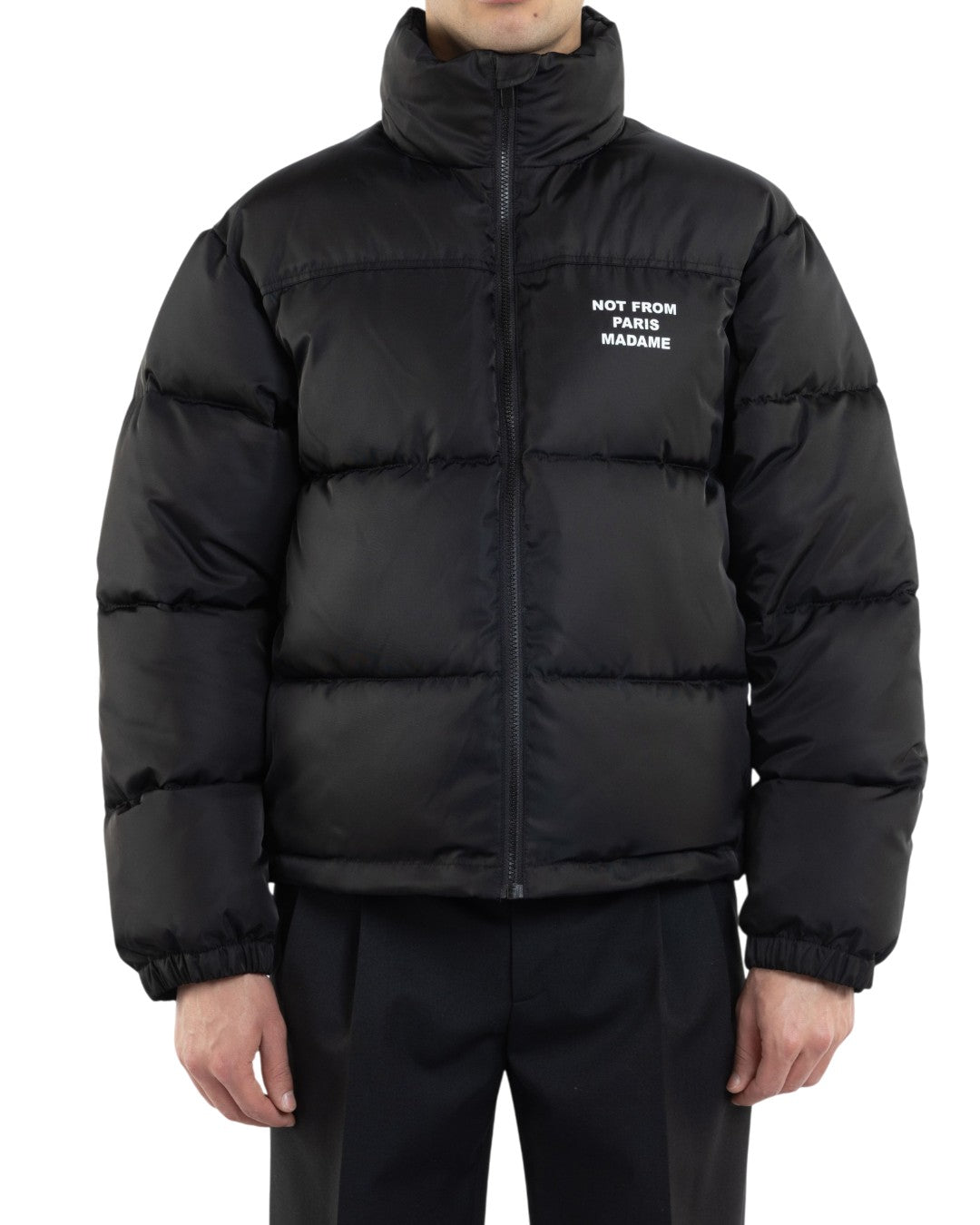 Drôle de Monsieur Slogan Puffer Jacket black relaxed fit vooraanzicht