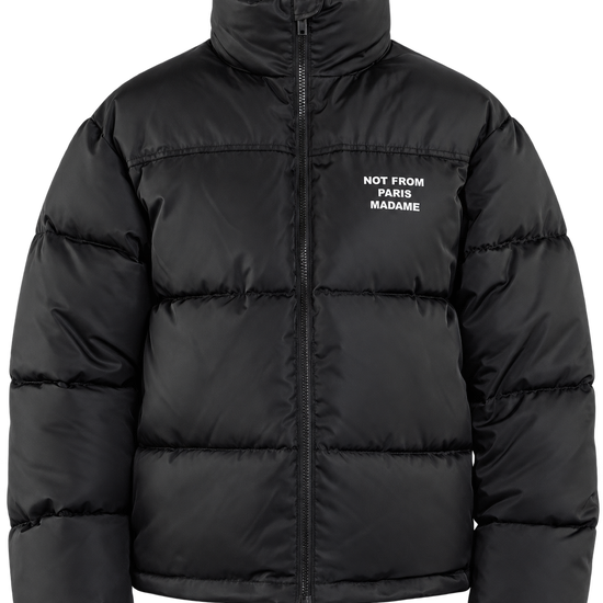 Drôle de Monsieur Slogan Puffer Jacket black voorkant bij Checkpoint Mol