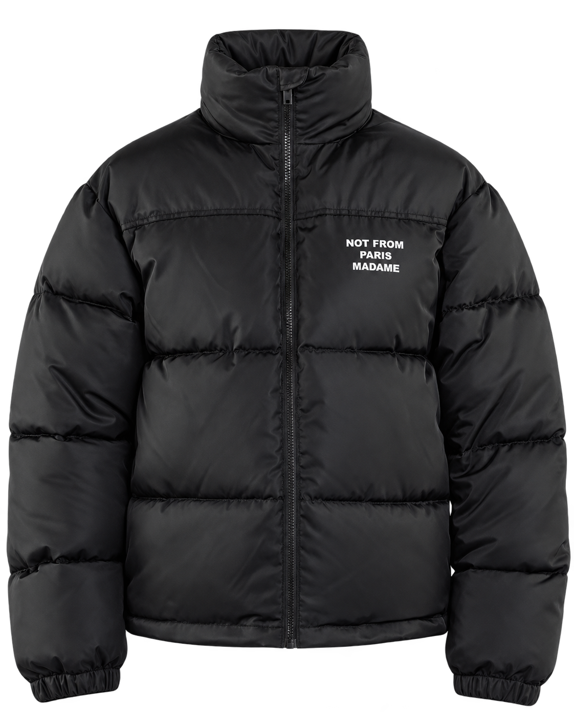 Drôle de Monsieur Slogan Puffer Jacket black voorkant bij Checkpoint Mol