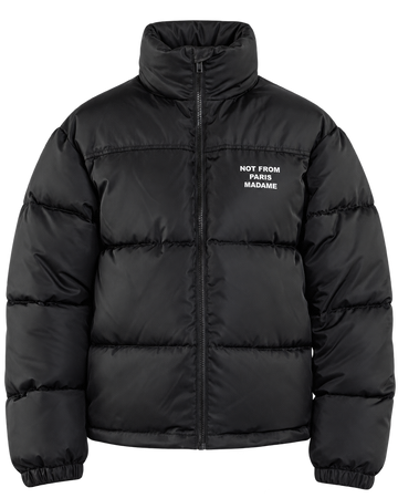 Drôle de Monsieur Slogan Puffer Jacket black voorkant bij Checkpoint Mol