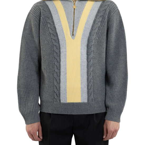 Drôle de Monsieur grijze wol cashmere Trucker Pullover relaxed fit vooraanzicht