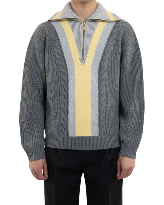 Drôle de Monsieur grijze wol cashmere Trucker Pullover relaxed fit vooraanzicht