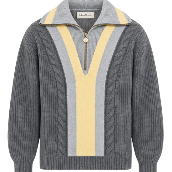 Drôle de Monsieur Half Zipped Trucker Pullover grey packshot bij Checkpoint Mol