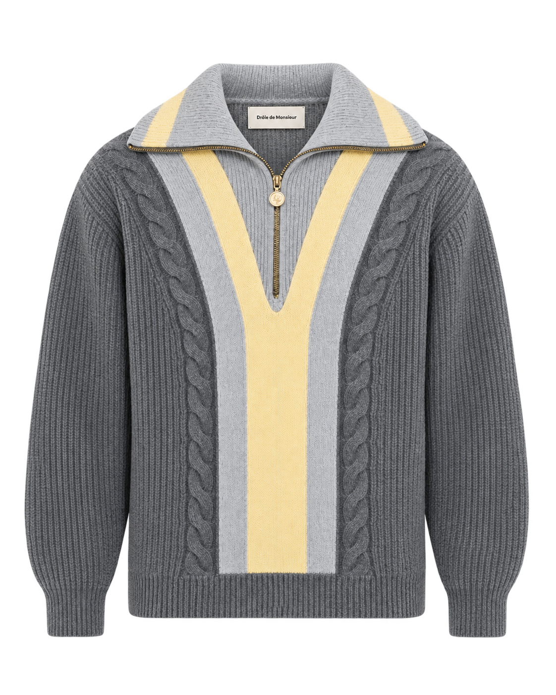 Drôle de Monsieur Half Zipped Trucker Pullover grey packshot bij Checkpoint Mol