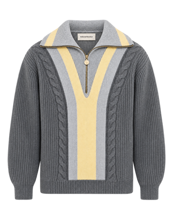 Drôle de Monsieur Half Zipped Trucker Pullover grey packshot bij Checkpoint Mol