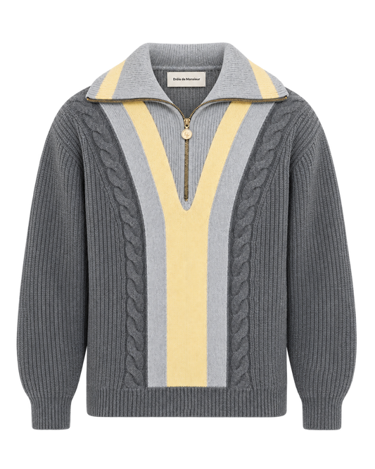Drôle de Monsieur Half Zipped Trucker Pullover grey packshot bij Checkpoint Mol