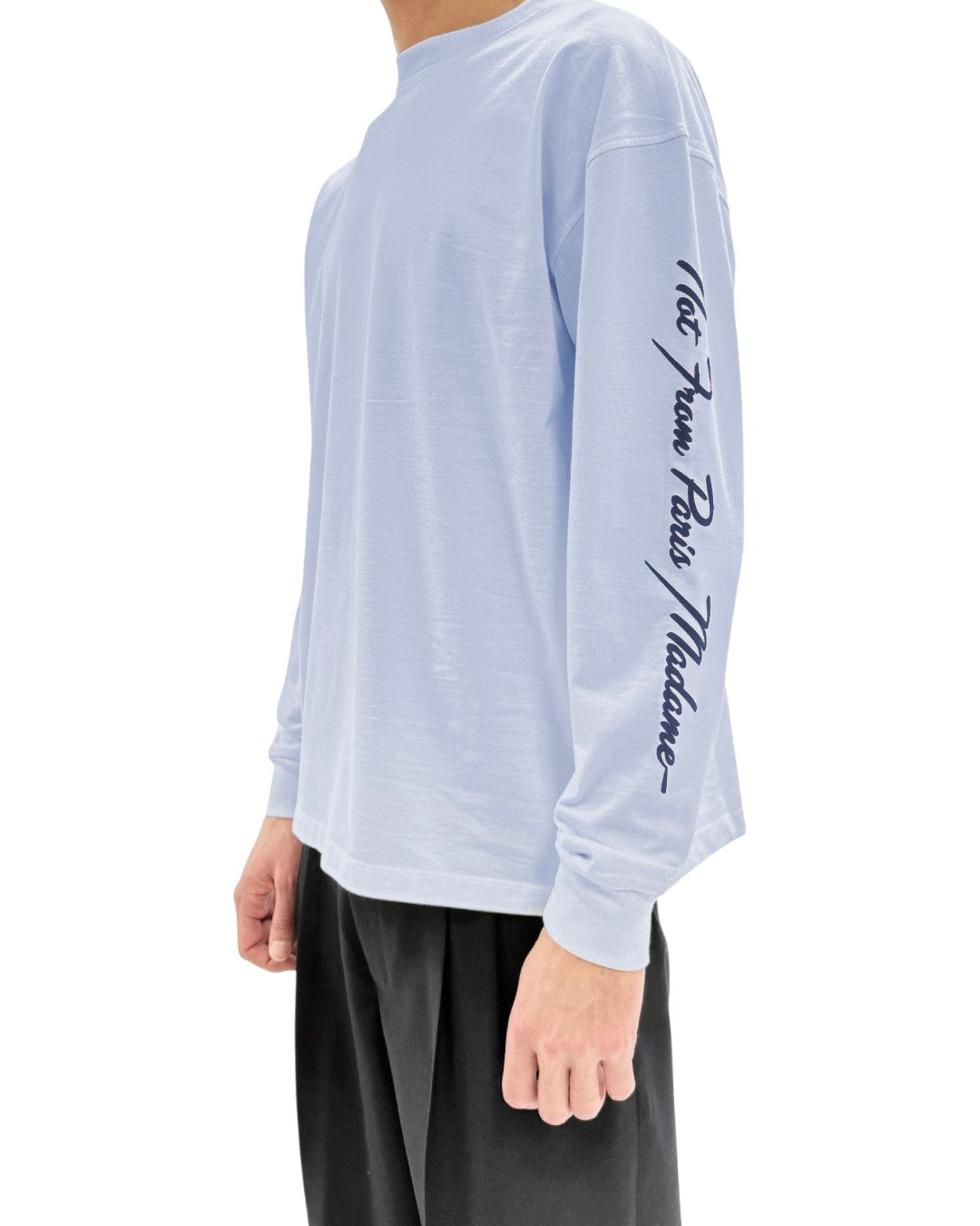 Drôle de Monsieur Slogan Longsleeve Baby Blue regular fit vooraanzicht