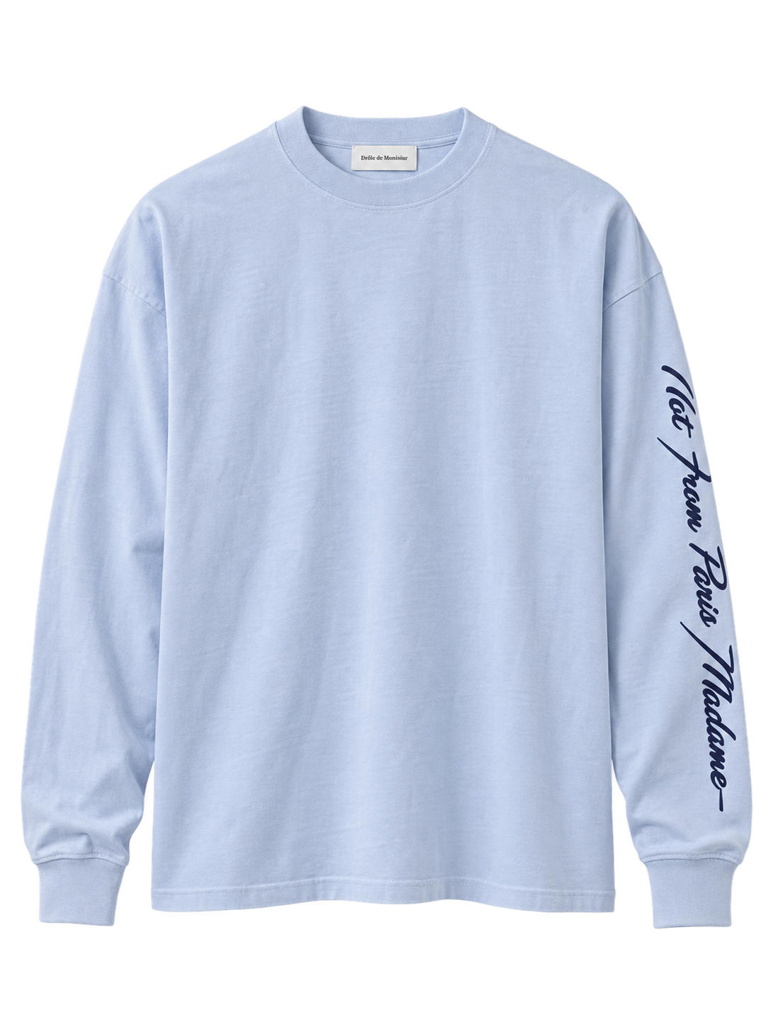 Drôle de Monsieur Slogan Longsleeve Baby Blue packshot bij Checkpoint Mol