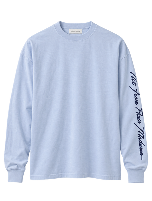 Drôle de Monsieur Slogan Longsleeve Baby Blue packshot bij Checkpoint Mol
