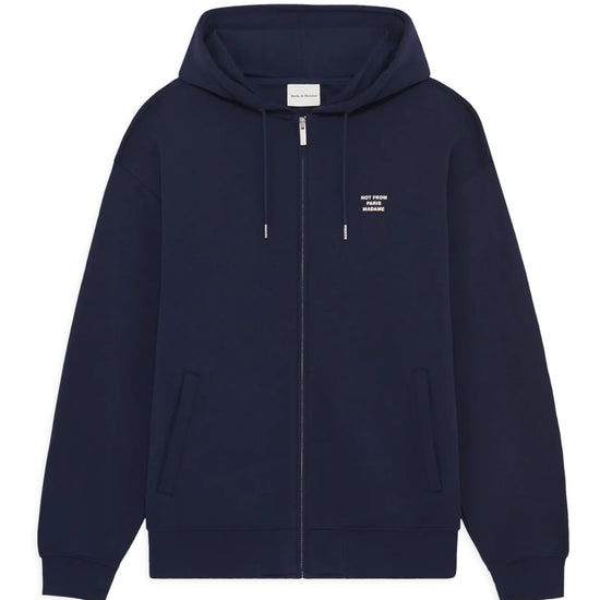 Drôle de Monsieur Slogan Zip Sweatshirt Navy bij Checkpoint Mol