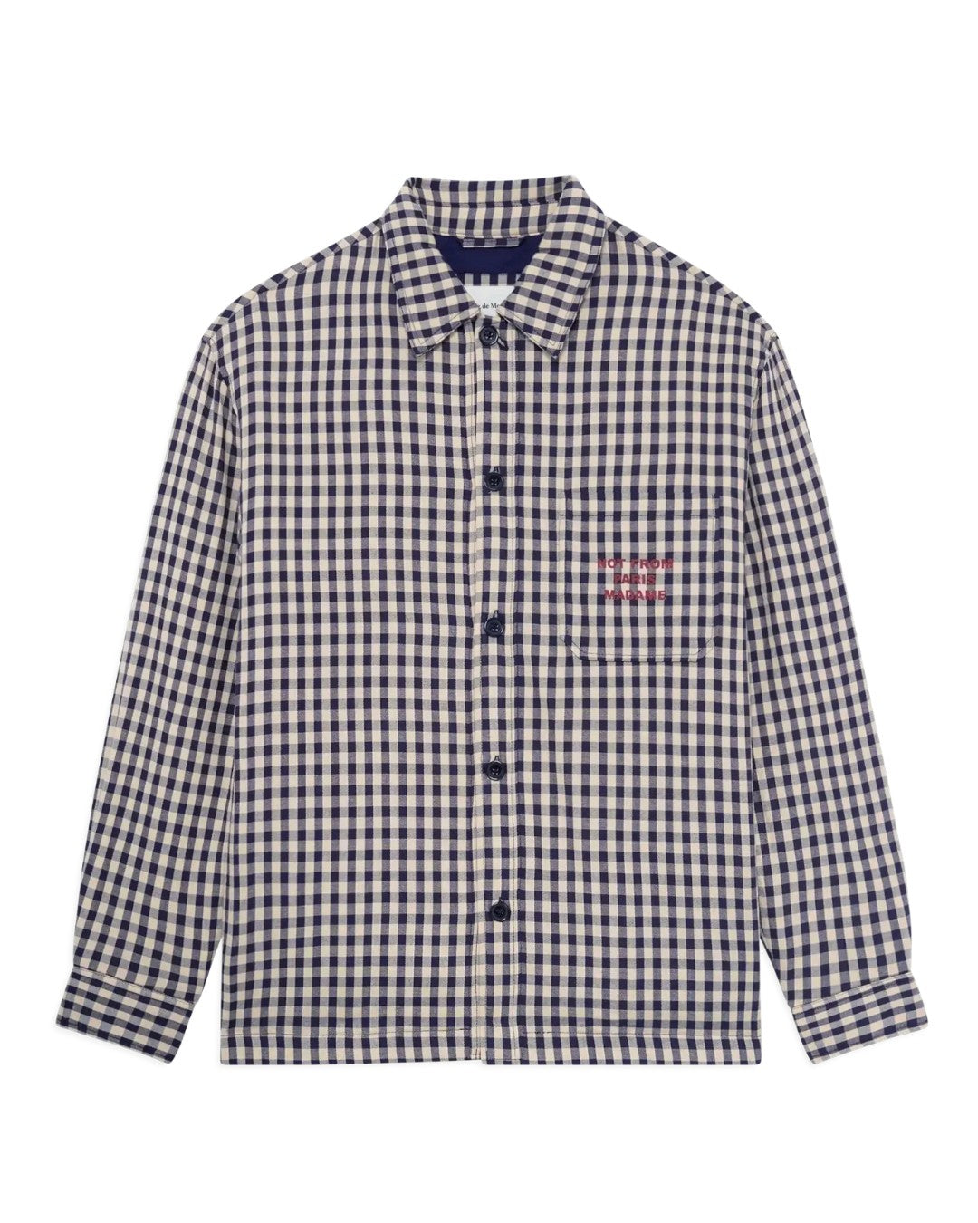 Drôle de Monsieur Check Overshirt With Slogan Beige productfoto 2