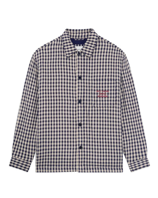 Drôle de Monsieur Check Overshirt With Slogan Beige productfoto 2
