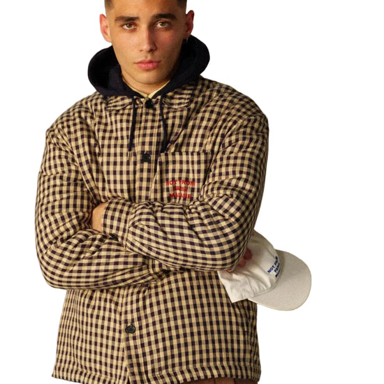 Drôle de Monsieur Check Overshirt With Slogan Beige productfoto 4