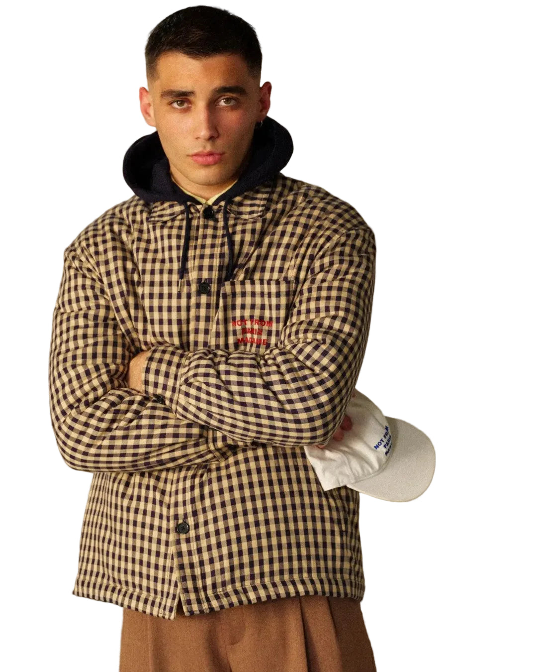Drôle de Monsieur Check Overshirt With Slogan Beige productfoto 4