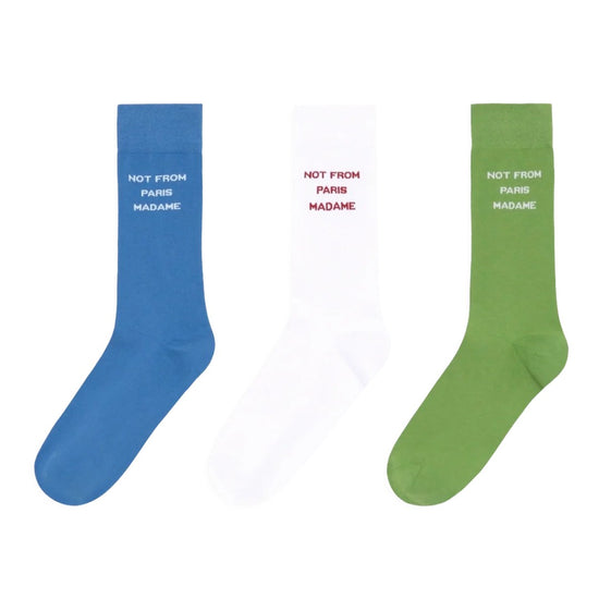 DRÔLE DE MONSIEUR Slogan 3-Pack Sokken Blue White Green — drie paar sokken in blauw wit en groen