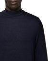 Drykorn Arwon trui donkerblauw, detail opstaande kraag