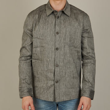 Drykorn Linen Overshirt Grey – gedragen vooraanzicht