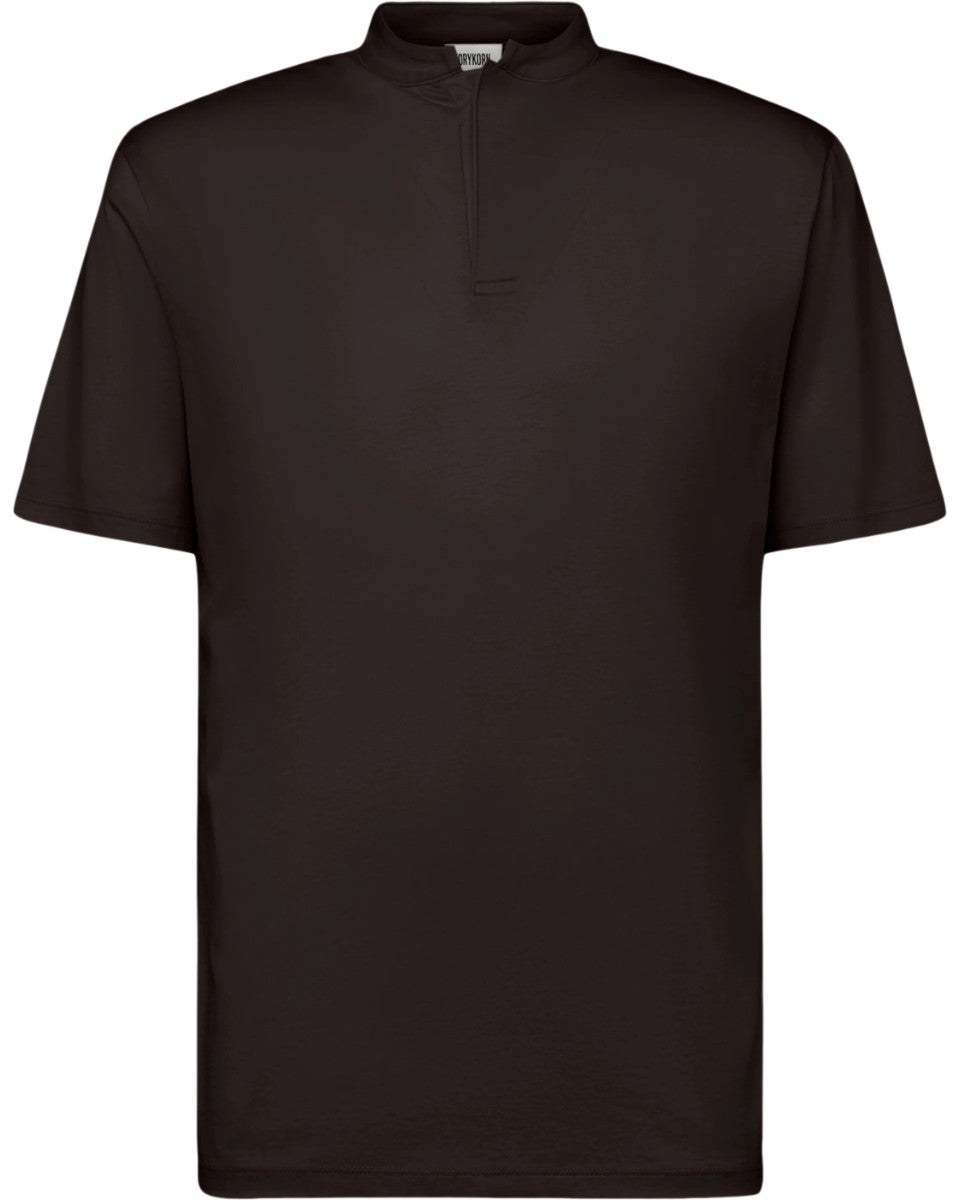 Drykorn Louis henley T-shirt bruin, productfoto vooraanzicht