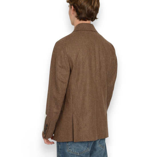 Drykorn Lowan double-breasted blazer bruin, gedragen achteraanzicht