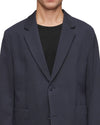 Drykorn Marls blazer blauw, detail revers en knoop