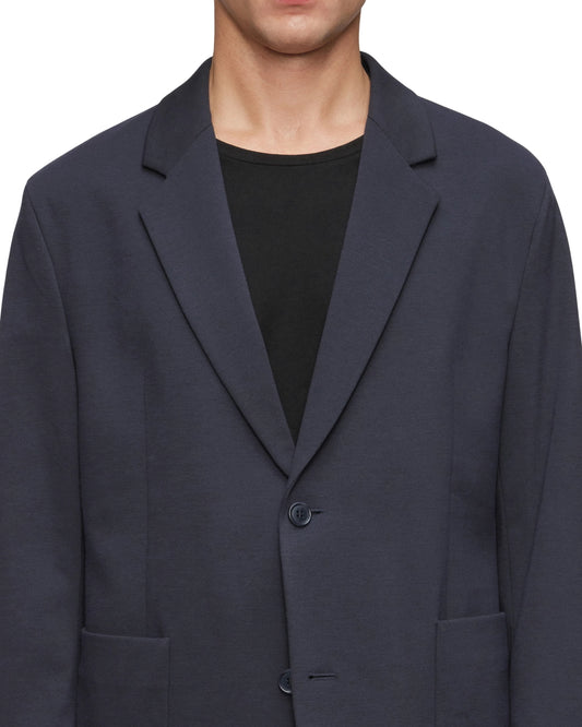 Drykorn Marls blazer blauw, detail revers en knoop