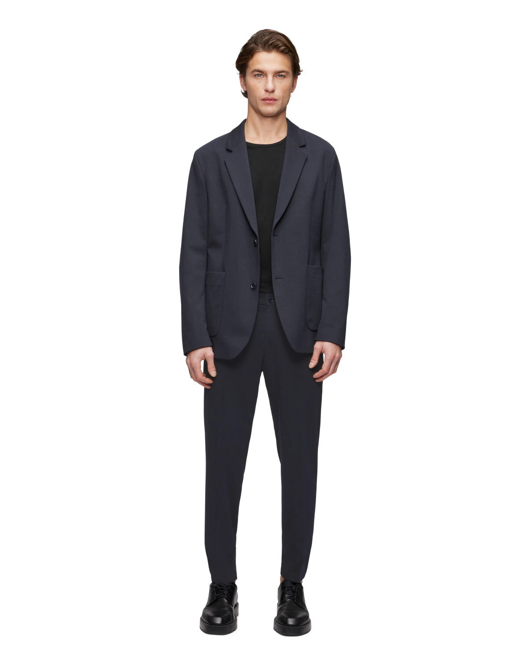 Drykorn Marls blazer blauw, gedragen volledig vooraanzicht