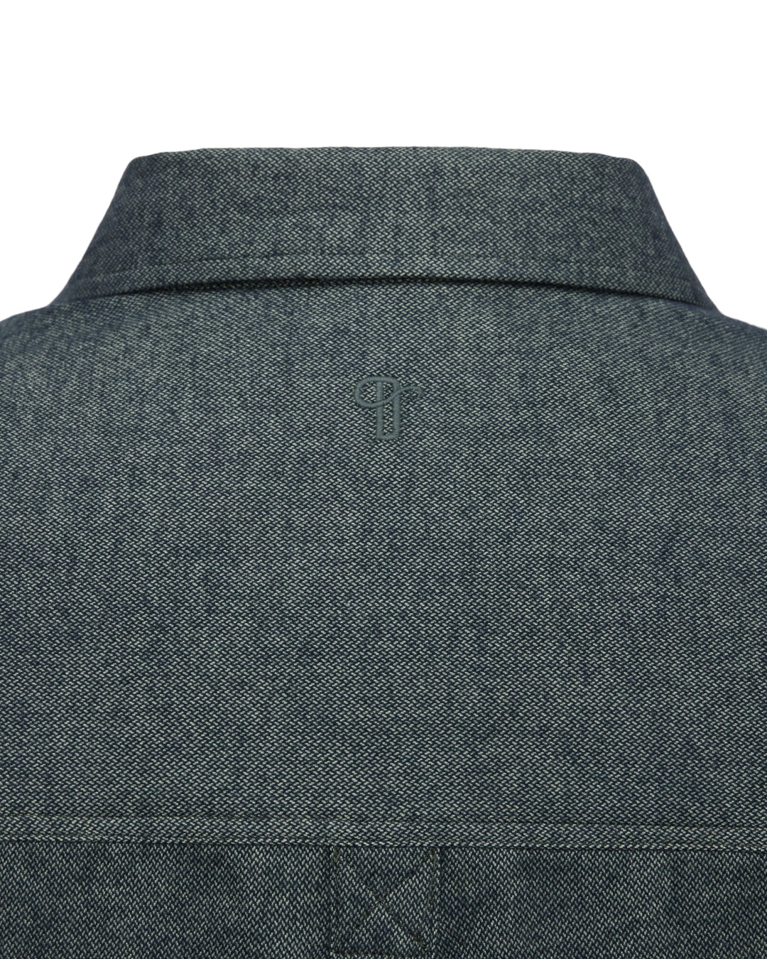 Drykorn Nowen hemd groen, detail kraag en rugpas
