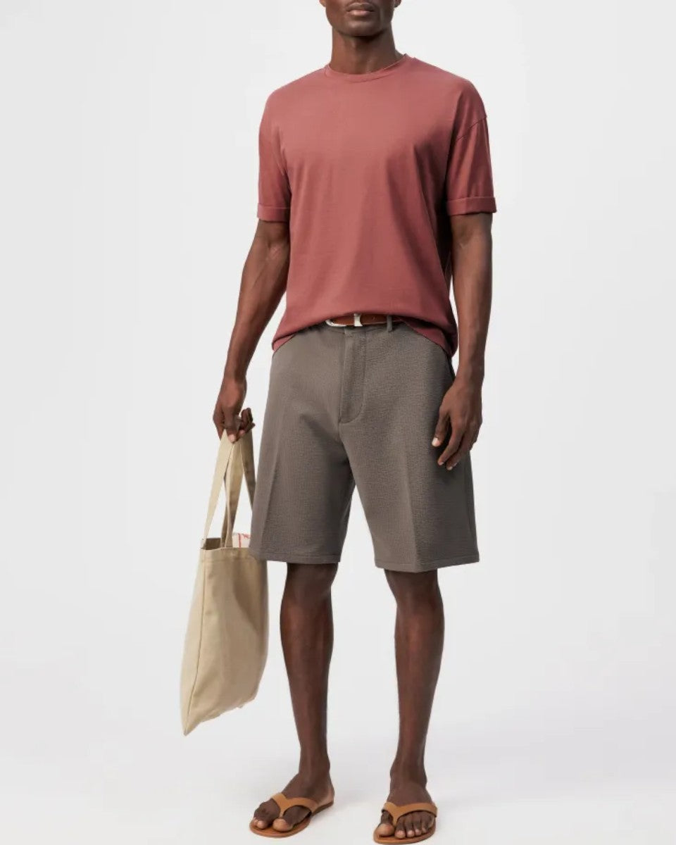 Drykorn Thilo T-shirt burnt coral, gedragen volledig vooraanzicht