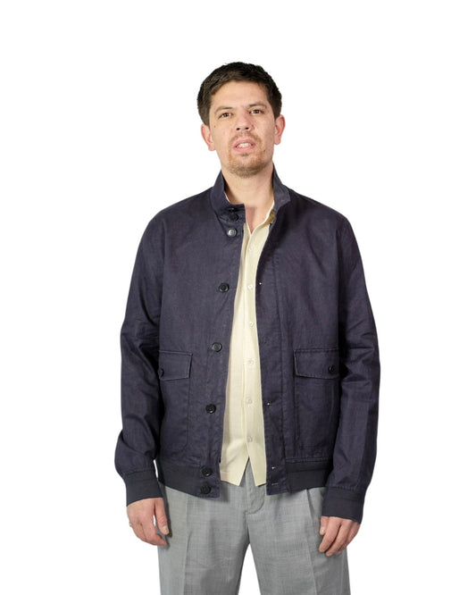 Navy Blue Soil Alcamo Button Closure Bomber Jacket