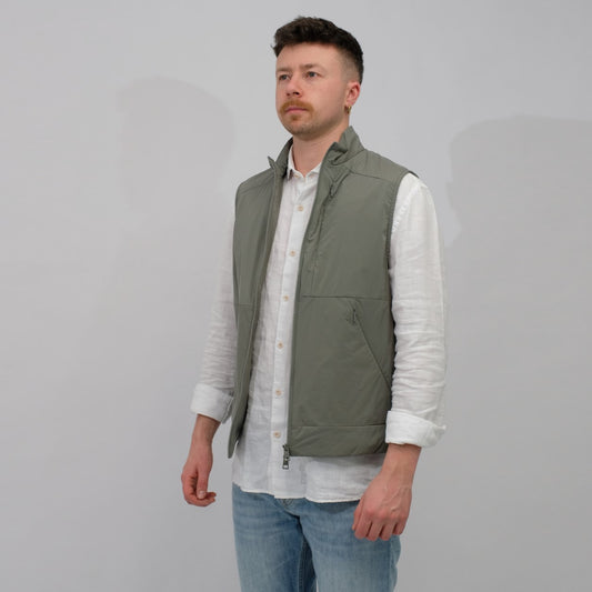 DUNO Moss Green Grey Arlo Stretch Tech Bodywarmer – vooraanzicht